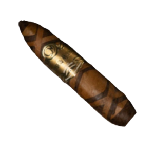 An intricately wrapped Cordoba & Morales Grand Salomone cigar with a unique patterned wrapper."